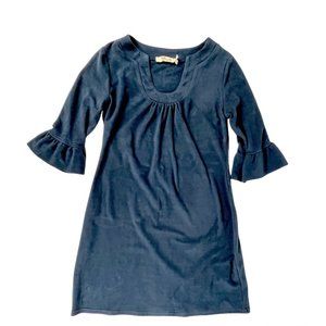 Anthropologie Aryeh Micro-suede 3/4-Sleeve Bell-Sleeve Dress Scoop-Neck Sz. S